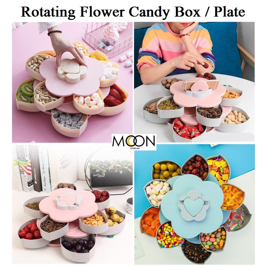 LOCAL STOCK* Rotatable Candy Box Flower Shape Nut Box Storage Box Dried ...
