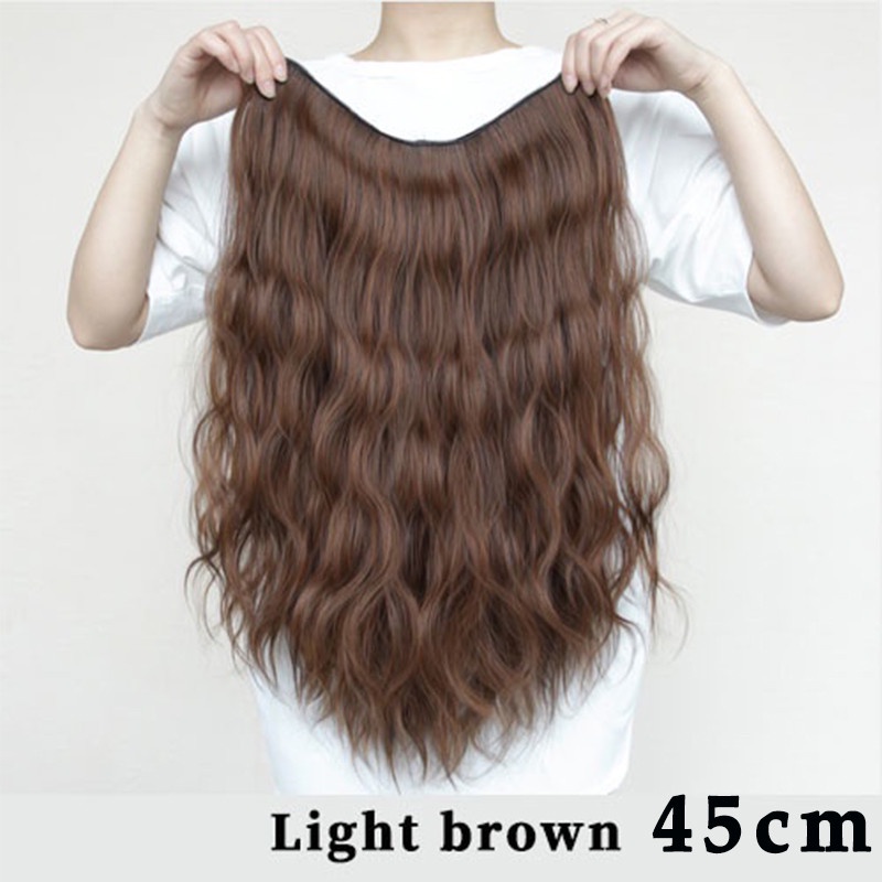 Long Curly Hair U Shaped Big Wave Fluffy Corn Perm Long Hair One Piece Invisible Wool Roll Wig 9441