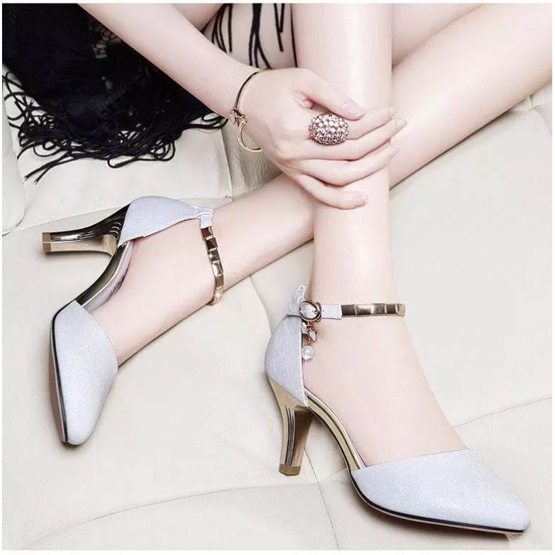 High Heels Shoes Strappy Ankle Elegant Fashion dinner wedding shoes Casual High Heels Shoes SF 1TPW09 Q Shopee Malaysia