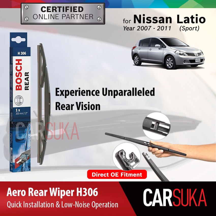 BOSCH H306 rear wiper for Nissan Latio Sport , year 2007 - 2011 ...