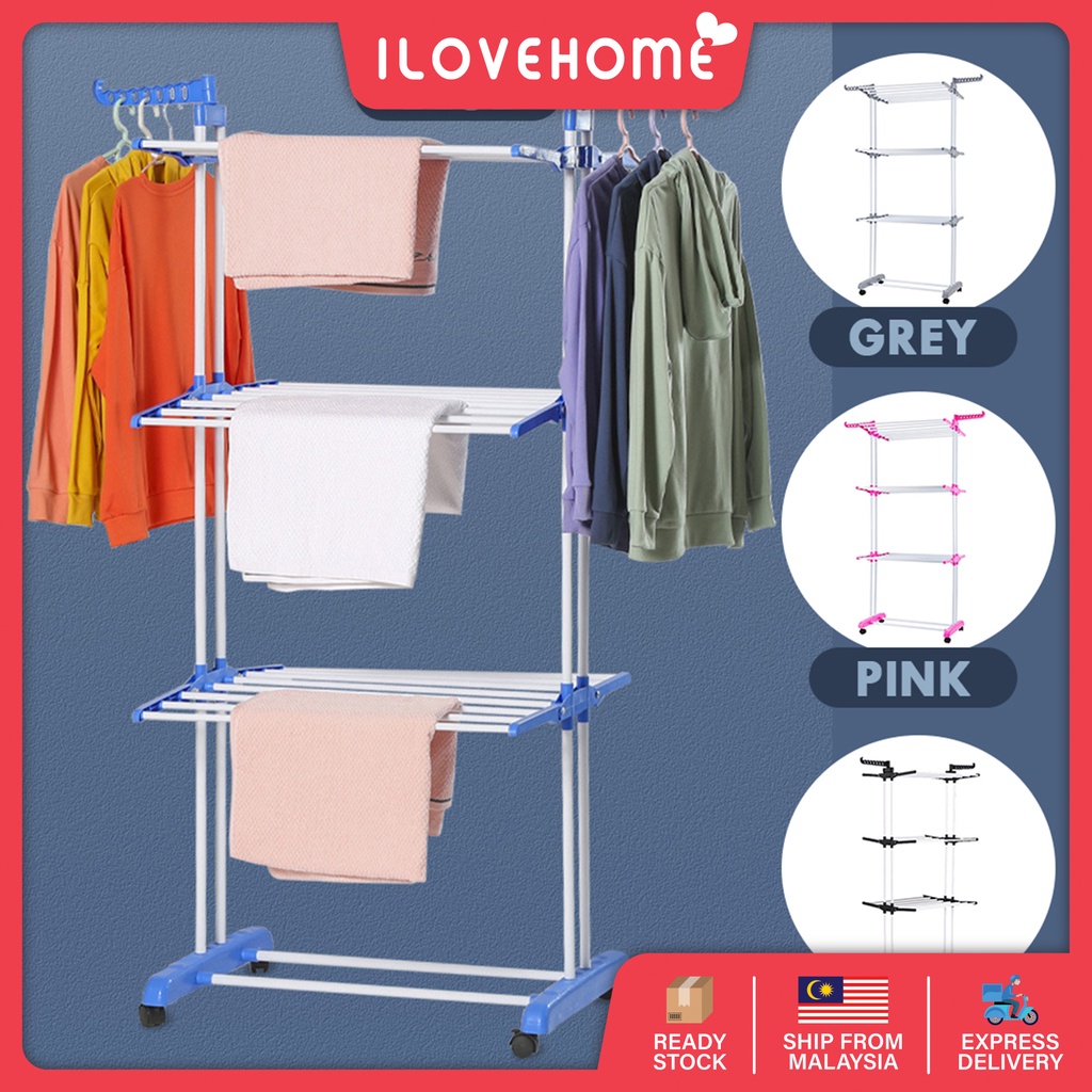 DOUBLE SUPPORT 3 Tier Foldable Drying Rack Clothes Rack Hanger Rack ...