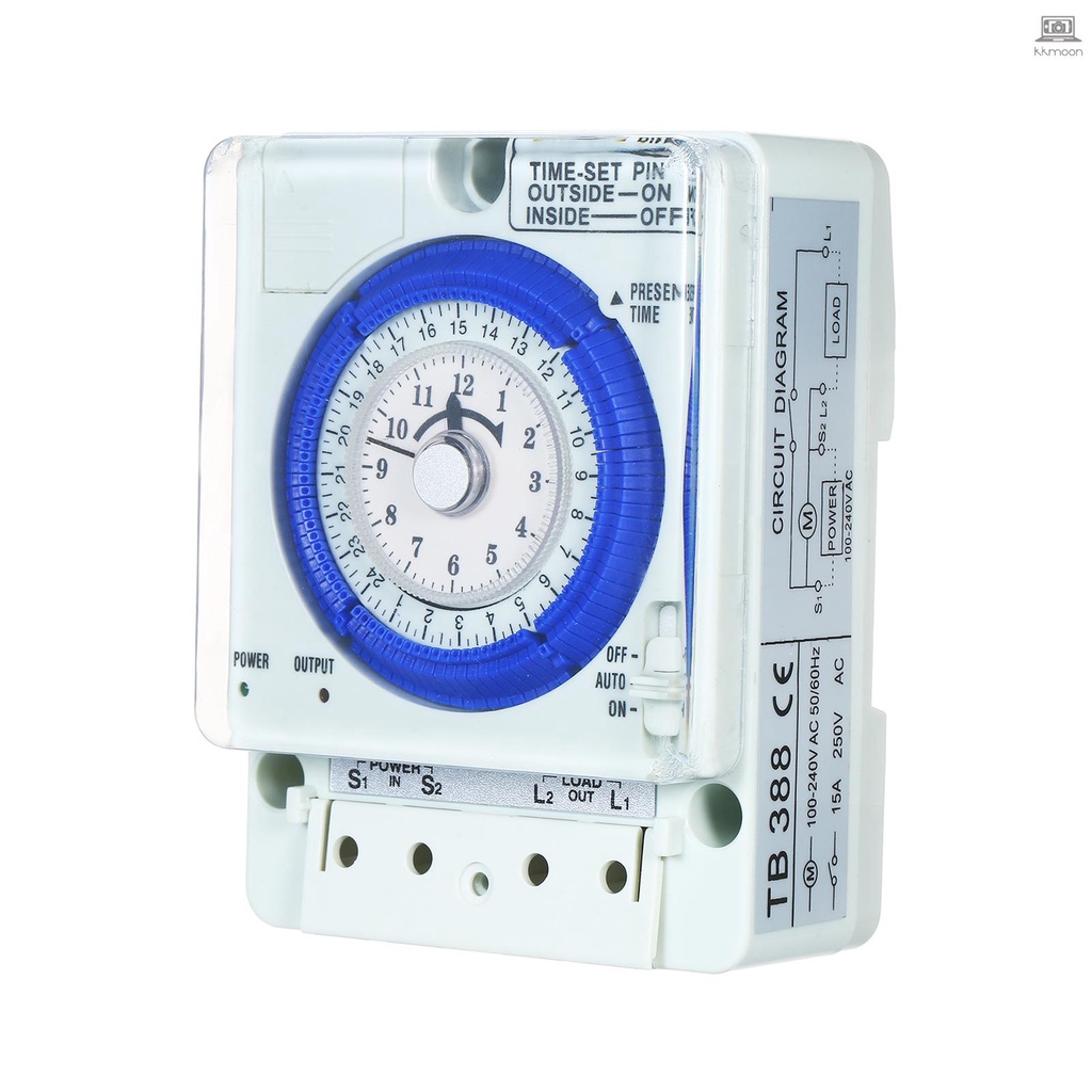 24-Hour Mechanical Timer with Battery 15-Minute Intervals Push Pins Non ...