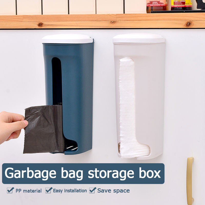 1pcs WallMounted Trash Bag Storage Box With Lid Storage Rack 18L