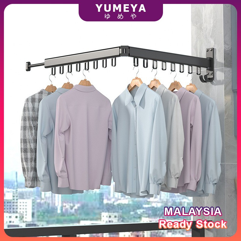 YUMEYA Balcony Wall Mounted Retractable Foldable Clothes Drying Rack ...