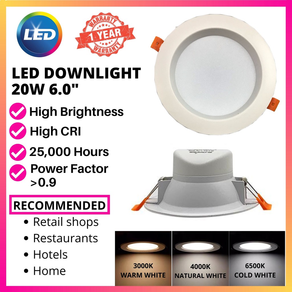 Led downlight 6 inch 20W 3000k / 4000K / 6500k Led downlight 3 color ...