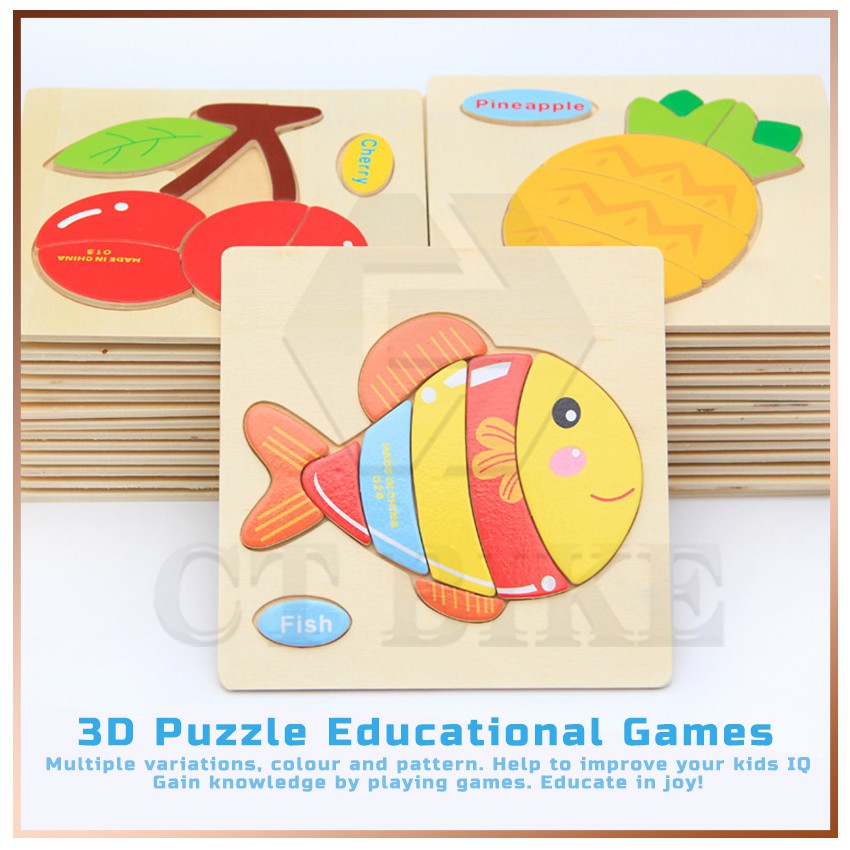 3D Wooden Jigsaw Puzzle Early Learning Kids Cartoon Dimensional ...