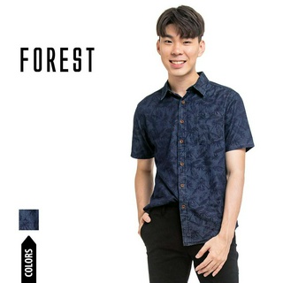 Forest Cotton Woven Short Sleeve Mandarin Collar Plain Men Shirt
