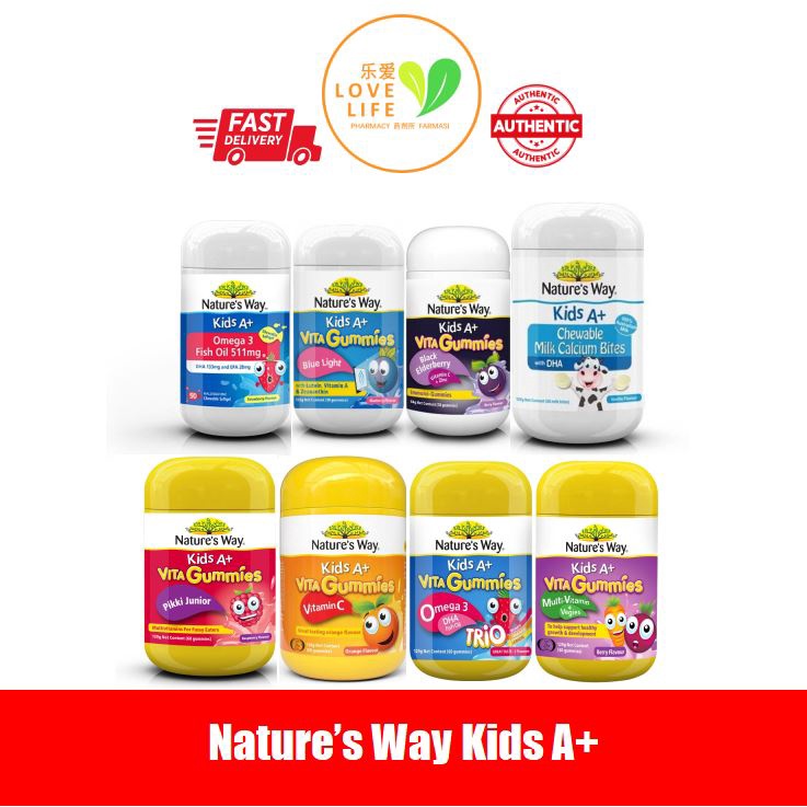 Nature's Way Kids A+ Vita Gummies Vitamin c/Omega 511mg Trio/Blue Light ...