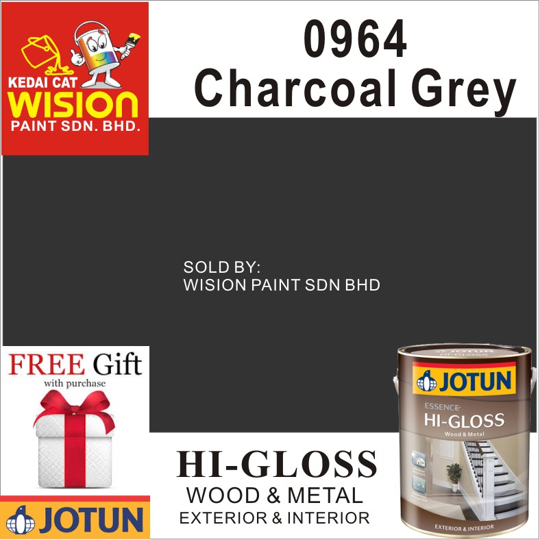 0964 CHARCOAL GREY (1L) JOTUN ESSENCE HIGLOSS PAINT ( FREE BRUSH 1