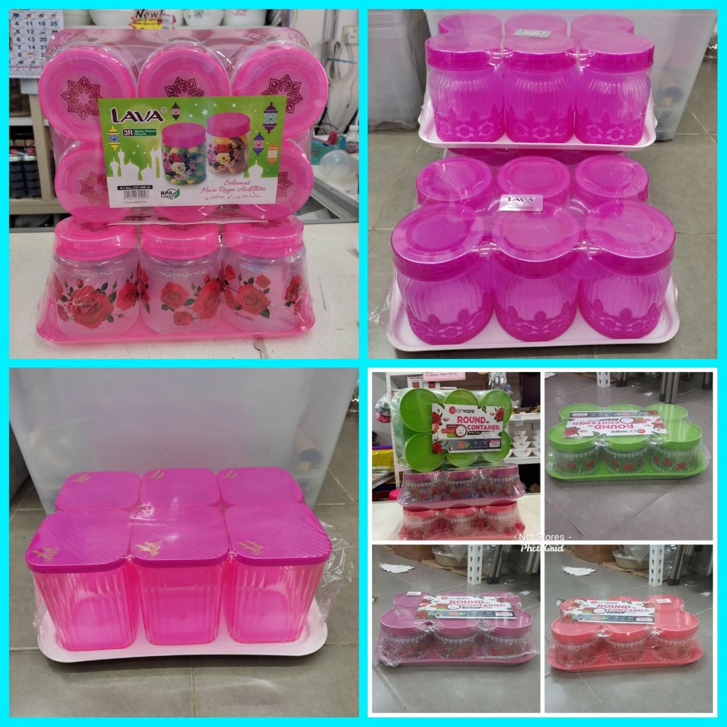 6'S ROUND FOOD CONTRAINER WITH TRAY / BEKAS KUIH RAYA | Shopee Malaysia