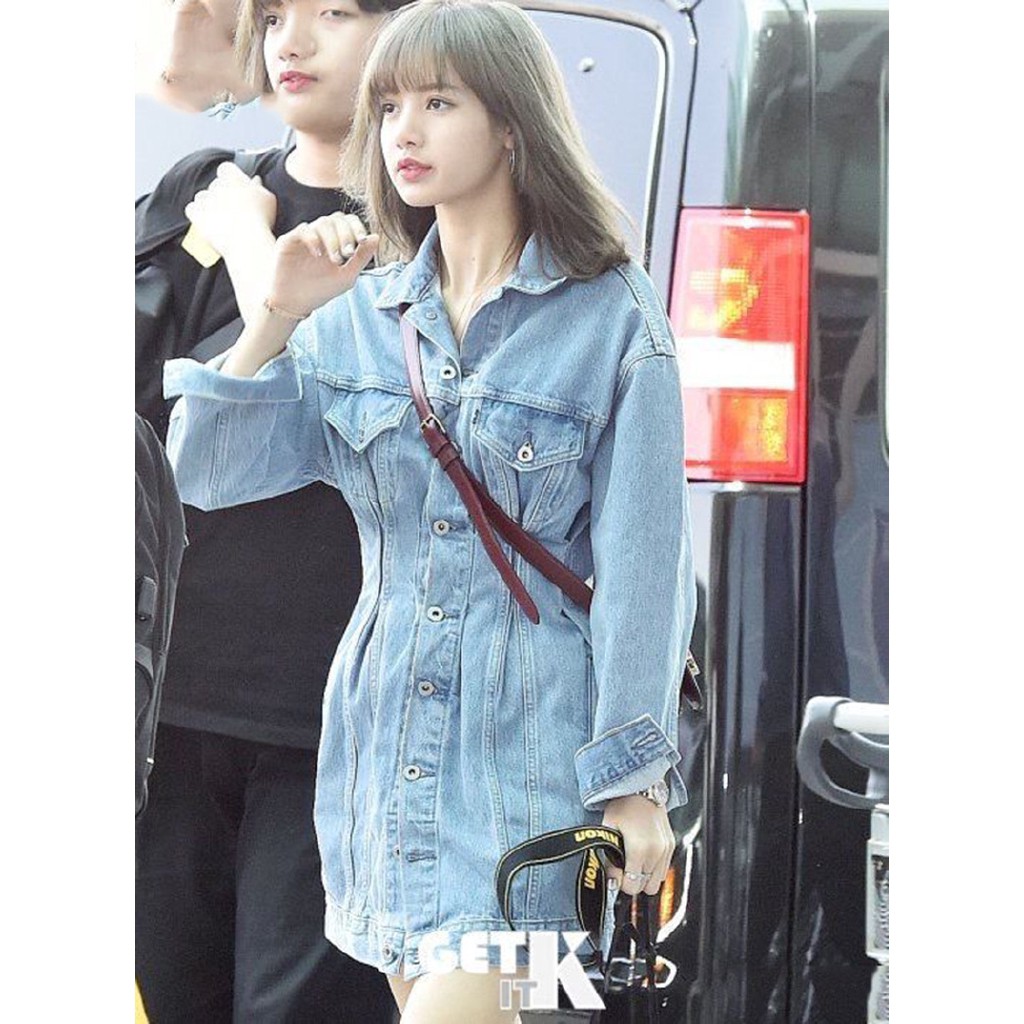 lisa denim dress Blue Denim Puff Sleeves Dress | Lisa - BlackPink