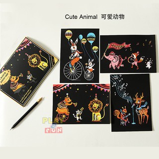 4pcs Scratch Art Paper Set, With 1pcs Wooden Pencil, Postcard