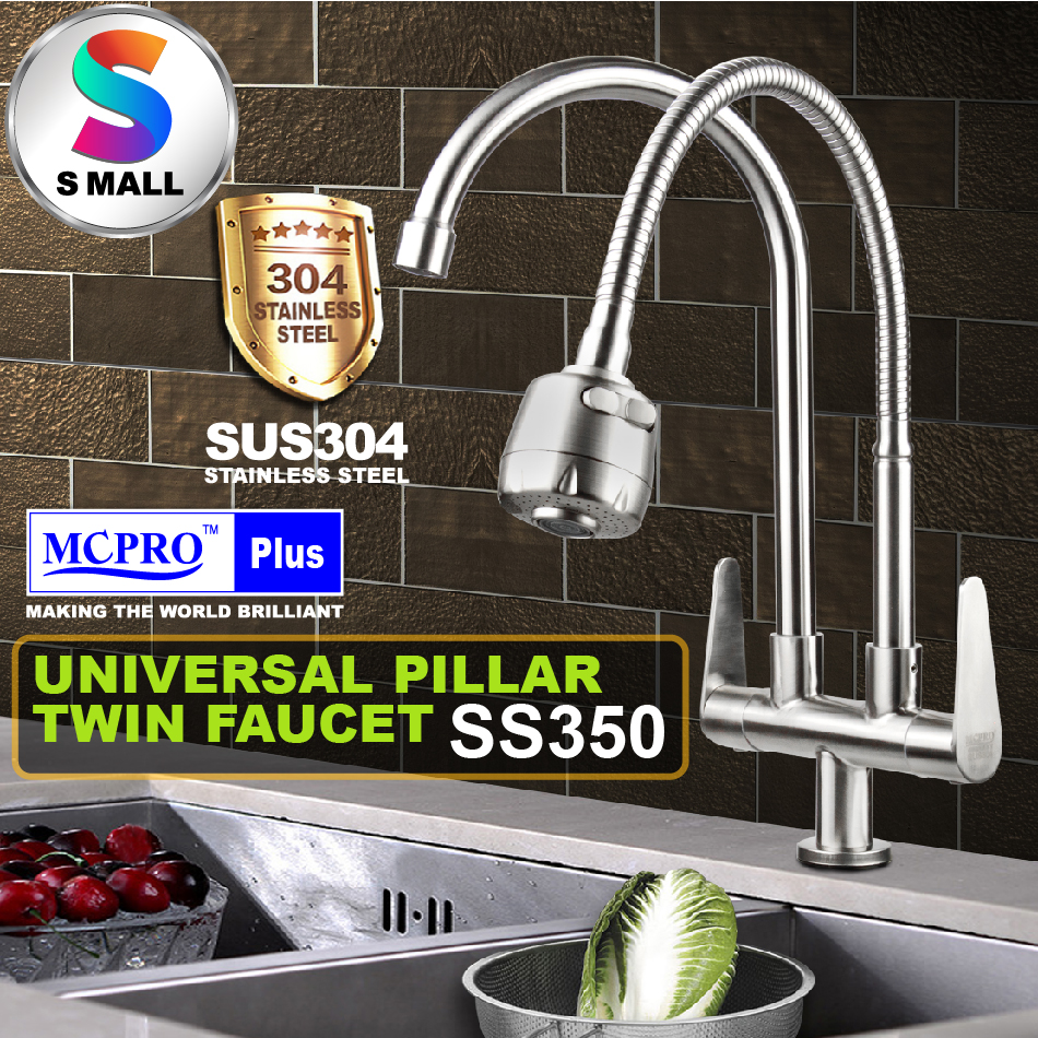 MCPRO STAINLESS STEEL SUS304 KITCHEN FAUCET Universal Flexible Twin