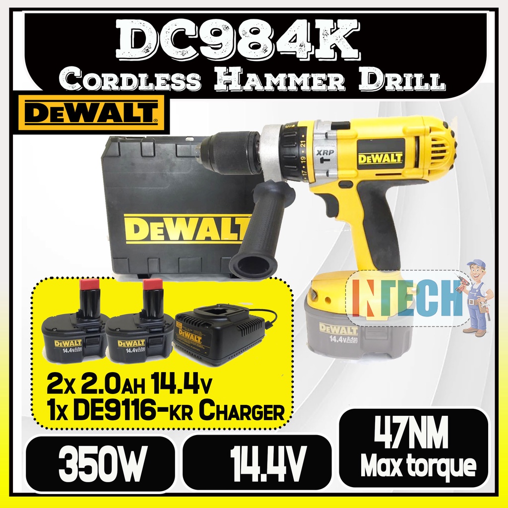 DEWALT DC984K CORDLESS HAMMER DRILL C W 2x 2.0AH 14.4V BATTERY 1x DE9116 KR CHARGER Shopee Malaysia
