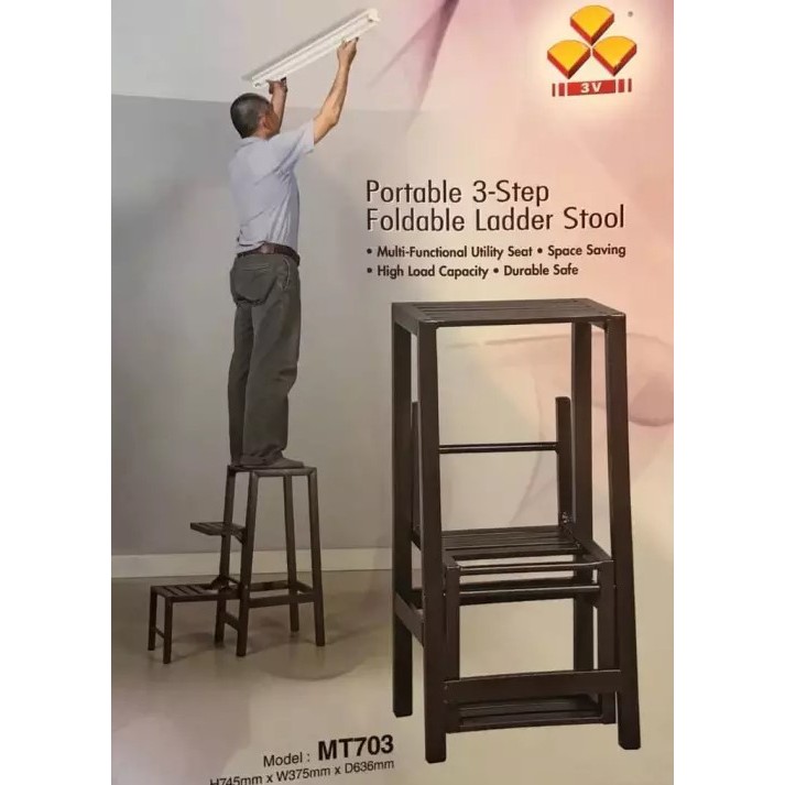 3v 3 tier Foldable Metal Step Stool / Ladder Stool / Chair / Kerusi Bertangga Senang Simpan Solid Easy Storage