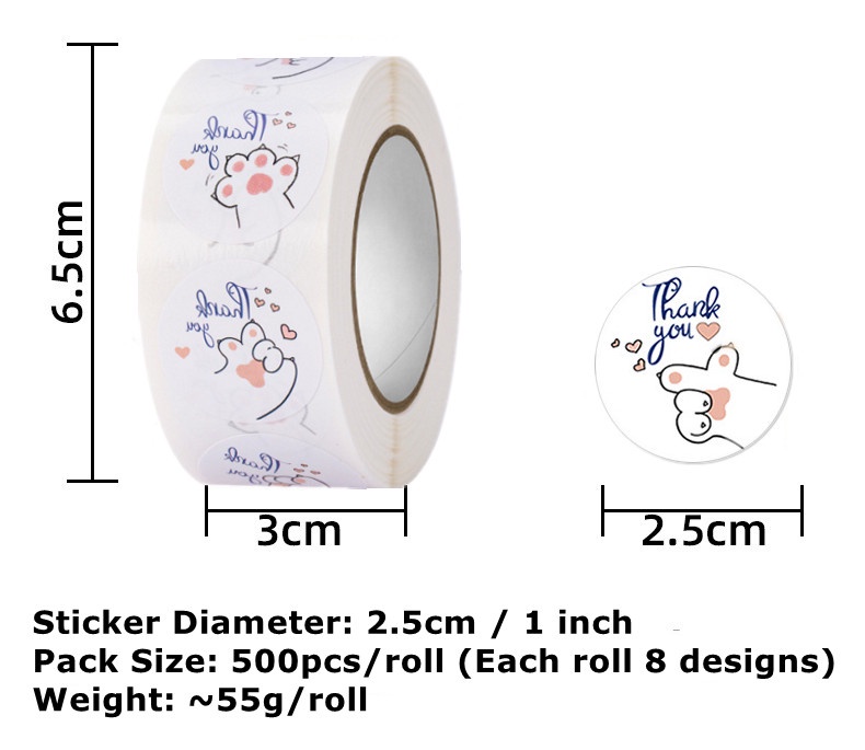 500pcs/roll INS Cute Animals Cartoon Creative Thank You Stickers 1 inch ...