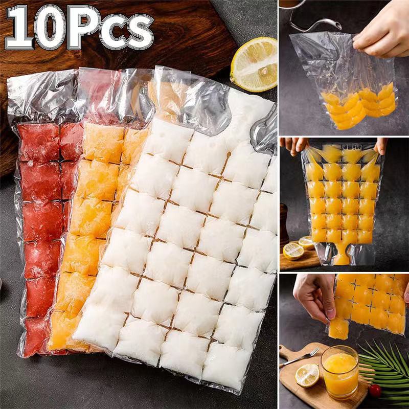 10pcs/pack Ice Cube Mold Disposable Self-Sealing Ice Cube Bags Transparent  Faster Freezing Ice-making Mold Bag Kitchen Gadgets