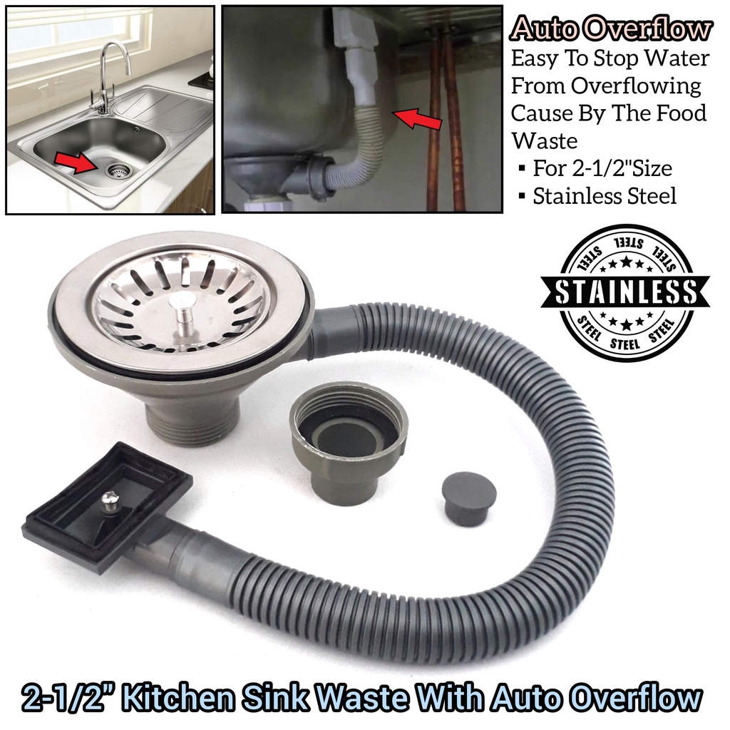 21/2Inch Kitchen Sink Waste Kit With Auto Flow Overflow Feature For ...