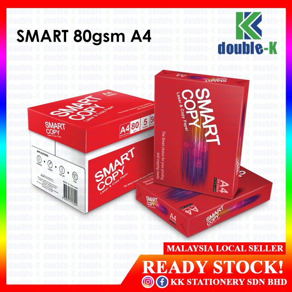 Smart Copy A4 Paper 80gsm 500’S (Product From DoubleA Thailand) RM13