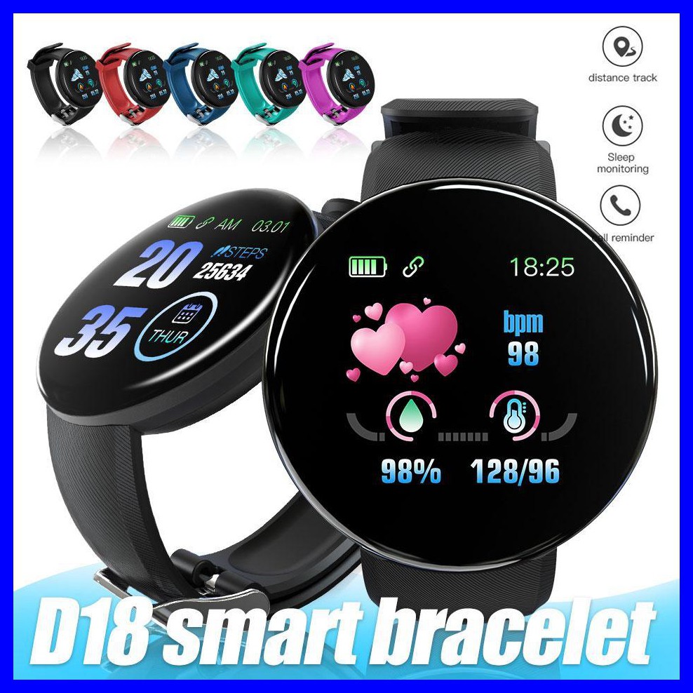 New Smart Watch D18 Men Women Blood Pressure Heart Rate Monitor ...