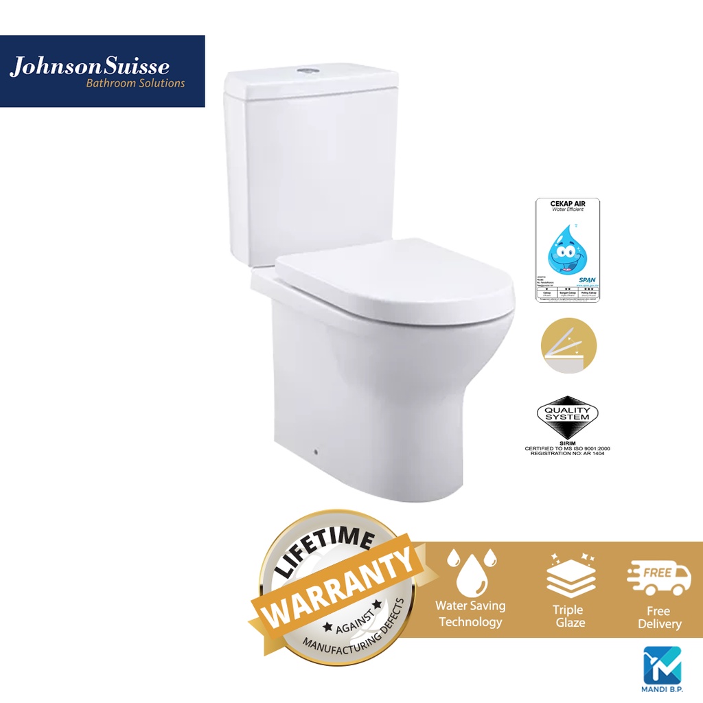 Johnson Suisse Como Closecoupled WC Toilet Bowl (BO 190300mm,HO) 6/3L
