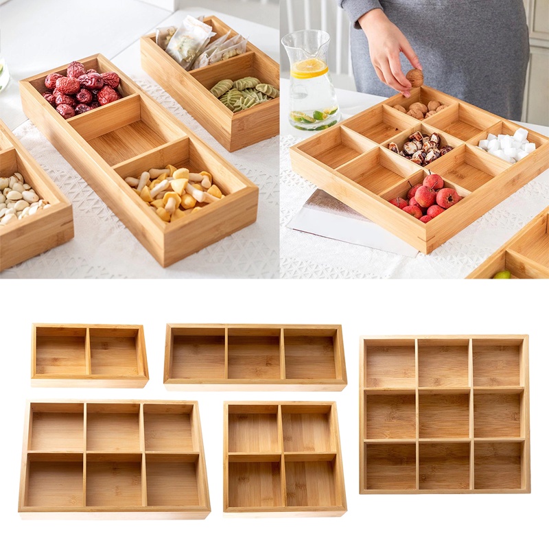 Japanese Style Nine Square Bamboo Wooden Divided Grid Plate Sushi Snack ...