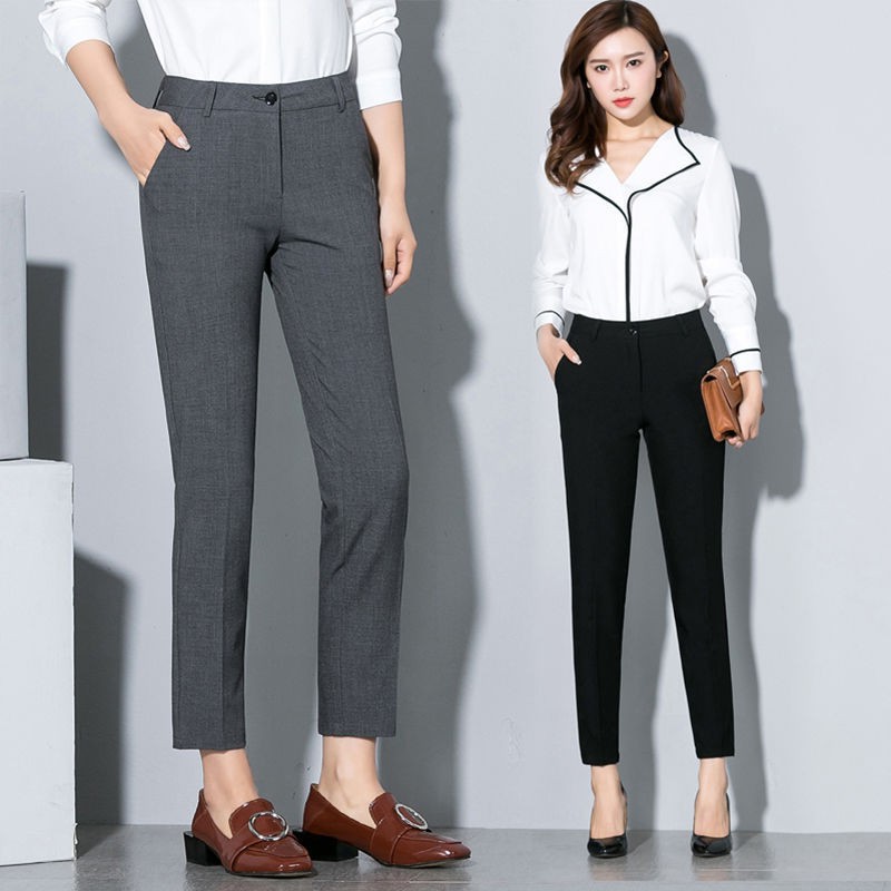 Women Straight Thin Office Formal Business Casual Trousers Elastic