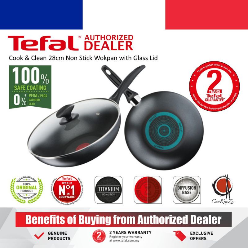 🔥 ORIGINAL 🔥 Tefal 28cm Non Stick Wokpan + Glass LidDeep Wok Stir Fry