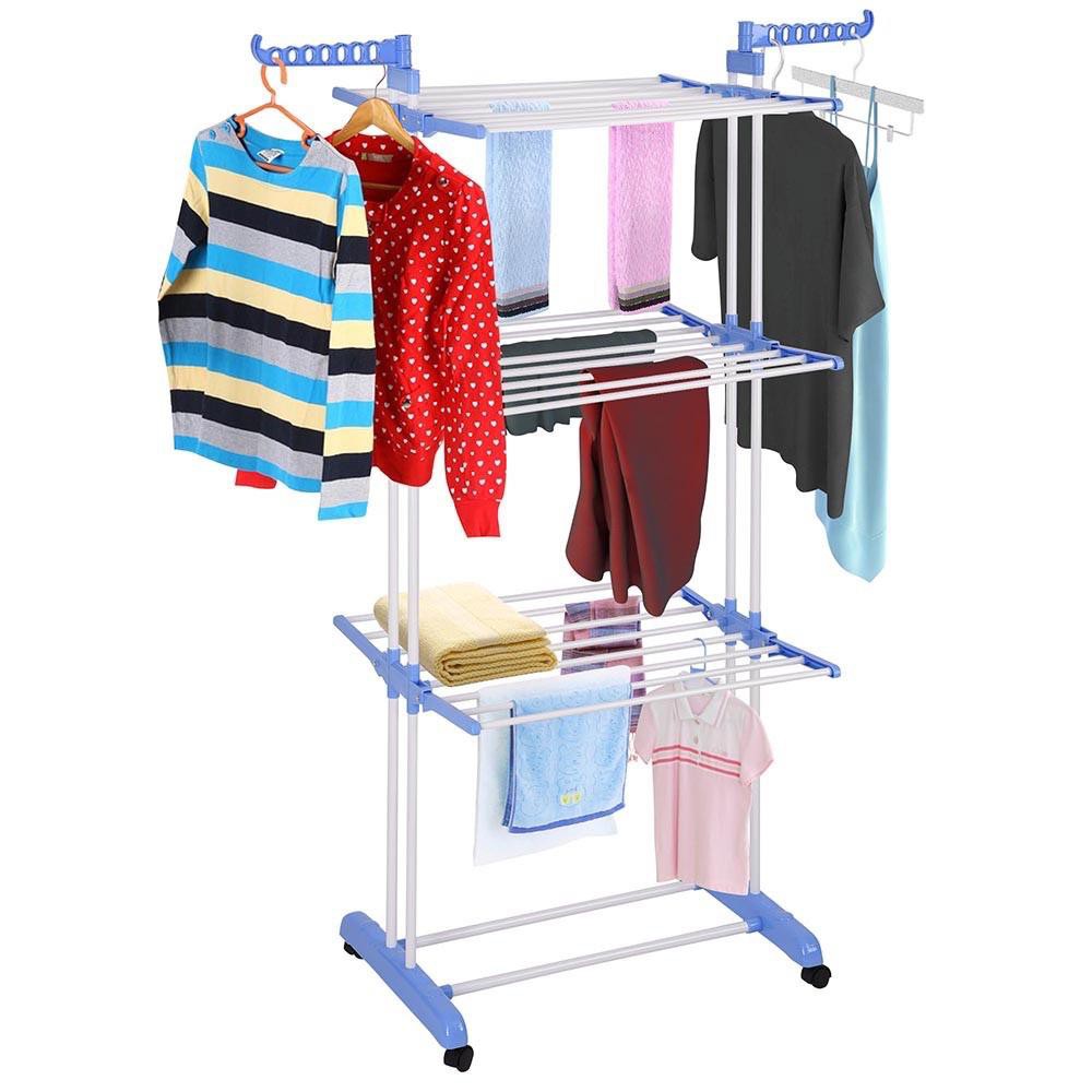 3 Tier Foldable Drying Rack Clothes Rack Hanger Single Pole Steel Cloth Hanger With Wheel Penyidai Baju Ampaian Baju Shopee Malaysia