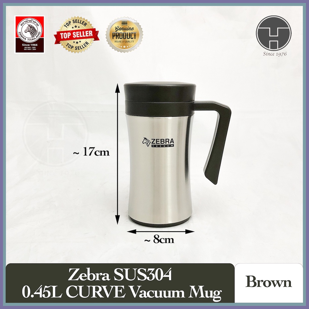 [TeoHin ] Zebra Vacuum Mug Curve 0.45L, Cup, Mug, Flask, Thermos