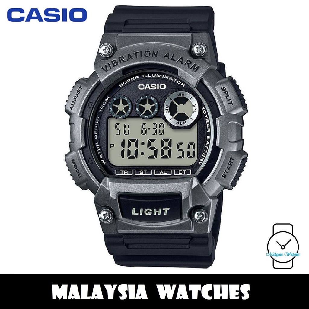 Casio Men's 10-Year Battery Digital Vibration Alarm Watch - W-735H