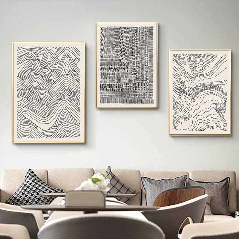 Nordic Black and White Abstract Poster Line Wall Art Canvas Painting ...