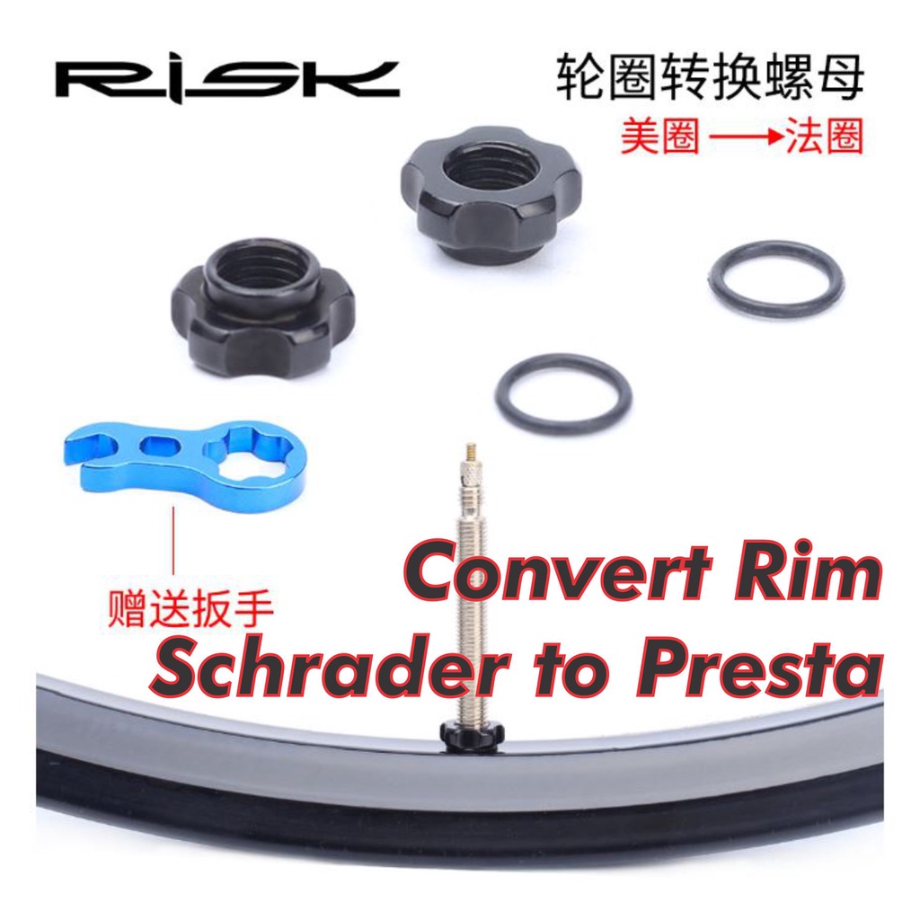 Rim Convert Schrader to Presta Valve Wheel RISK Rim Converter Bicycle AV to FV Tube Adapter