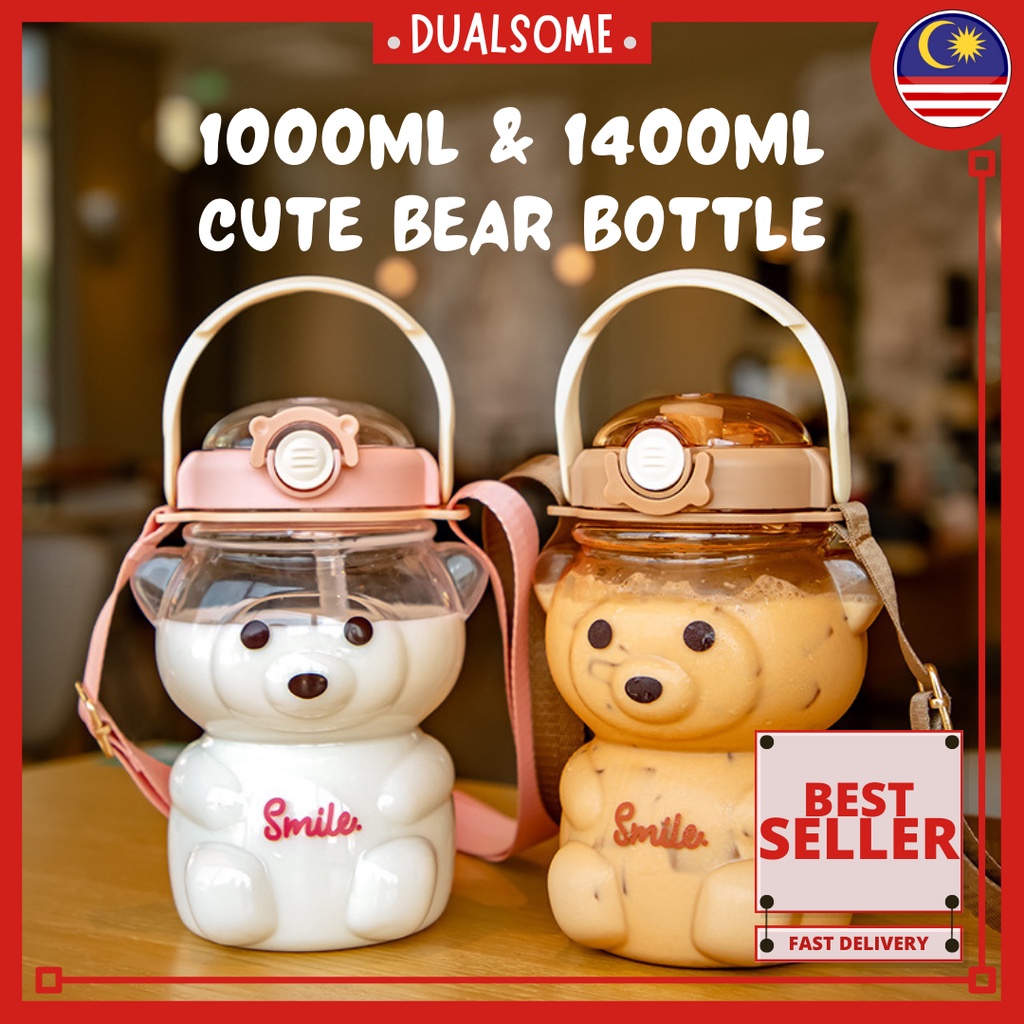 Big Size Cute Bear 1000ml/1400ml Botol Air Viral Tiktok Water Bottle ...