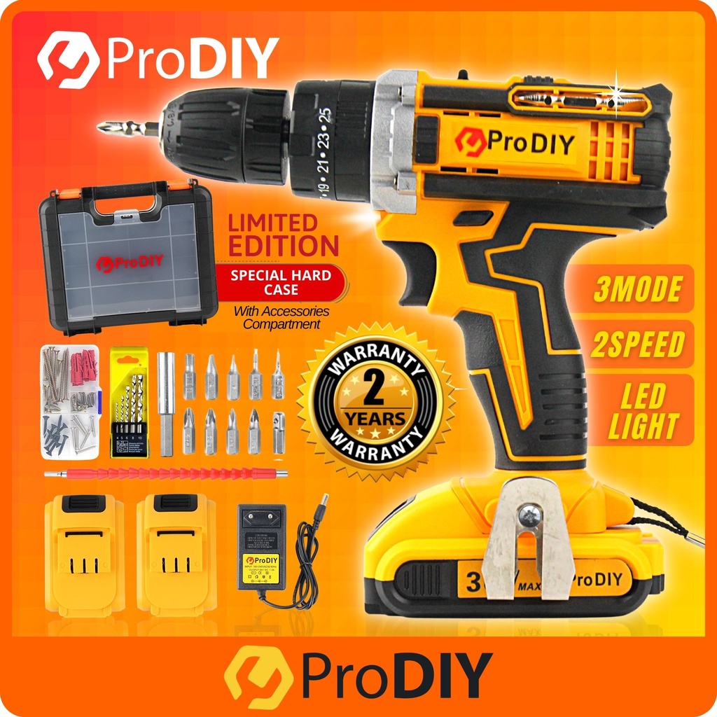 PRODIY Cordless Driver Screwdriver Impact Hammer Drill 3 Mode 2 Speed 2