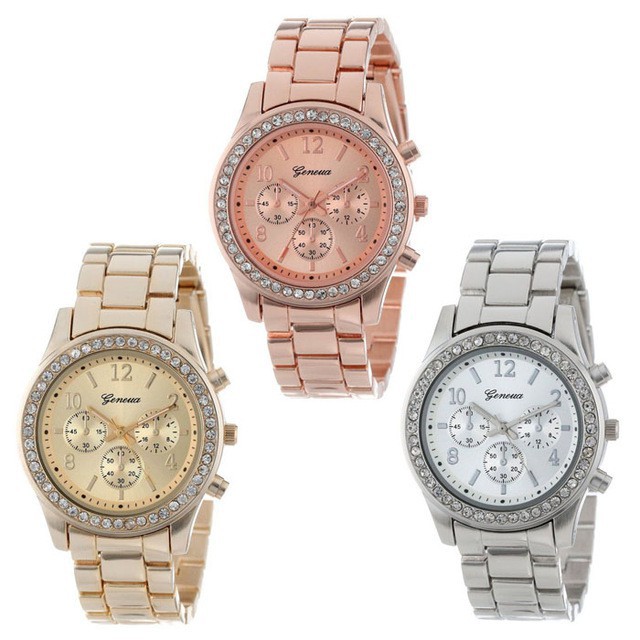 Ready Stock Geneva Steel Elegant Quartz Watches Diamond Chronograph Women Watch Shopee Malaysia