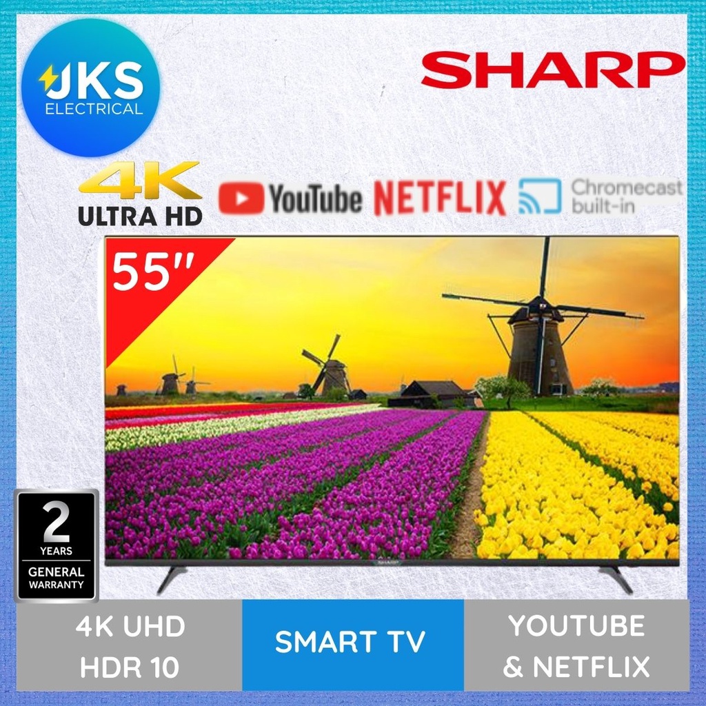 Sharp 55" 4K UHD Smart TV 4TC55CJ2X Netflix Youtube HDR 10 Screen