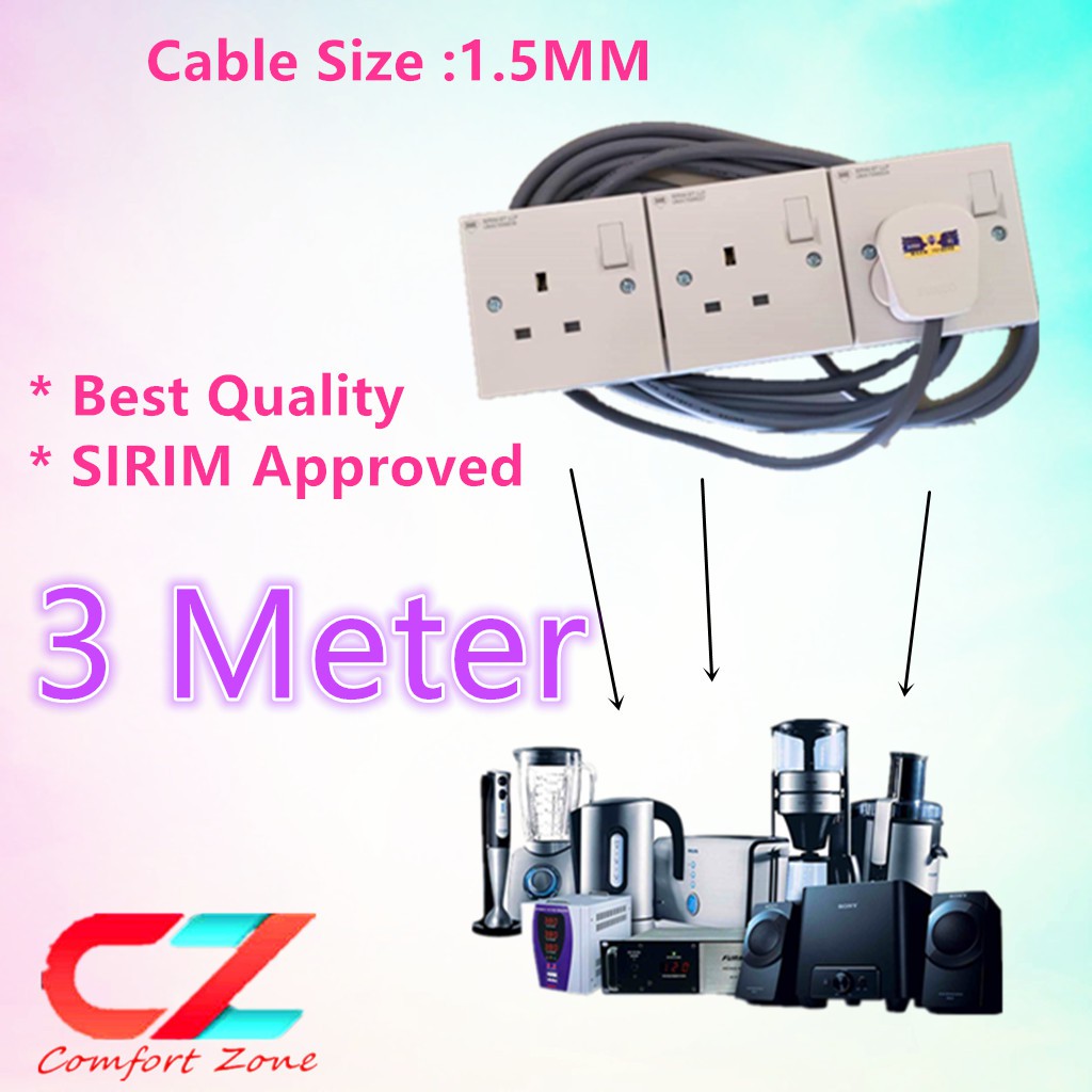 3 WAY HEAVY DUTY TRAILING SOCKET/ EXTENSION SOCKET 3 METER | Shopee ...