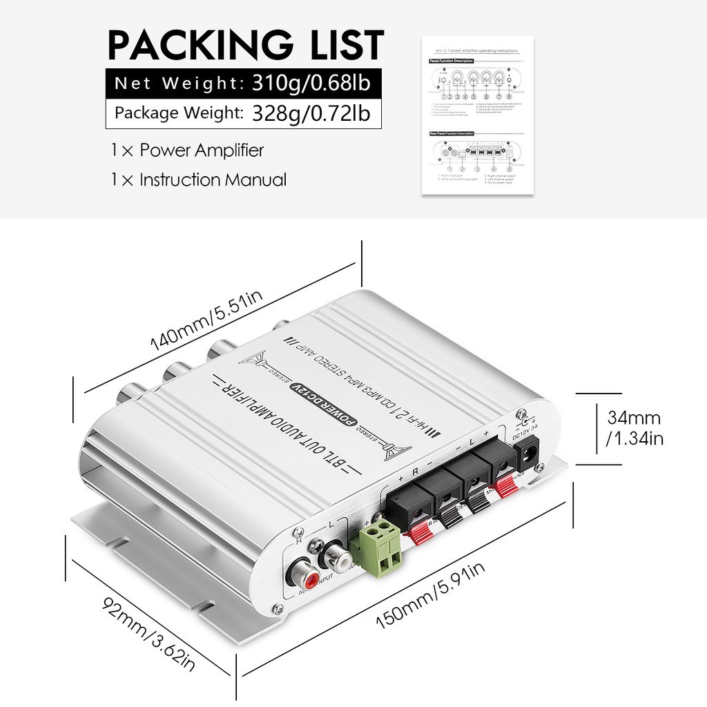 ST-838 2.1CH Power Amplifier Digital Car Amplifier Hi-Fi Stereo Bass ...