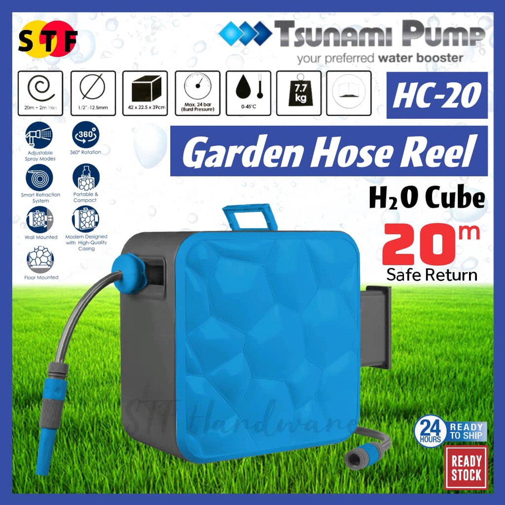 Tsunami Pump Auto Rewind 20m Hose Reel HC20 / Automatic Retractable & Rewind  / Free Standing & Wall Mounted
