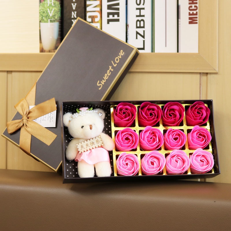 Rose Soap Flower Bear Gift Box For Valentine, Anniversary Birthday ...