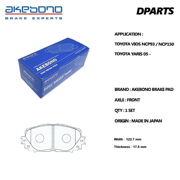 Akebono Front Brake Pad Toyota Vios NCP93 , NCP150 , Yaris 05 G Spec
