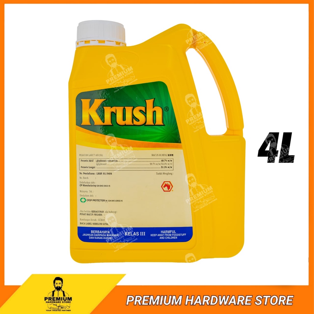 KRUSH 4 Liter Glyphosate-Potassium 48.7% Herbicide Racun Rumpai Rumput ...