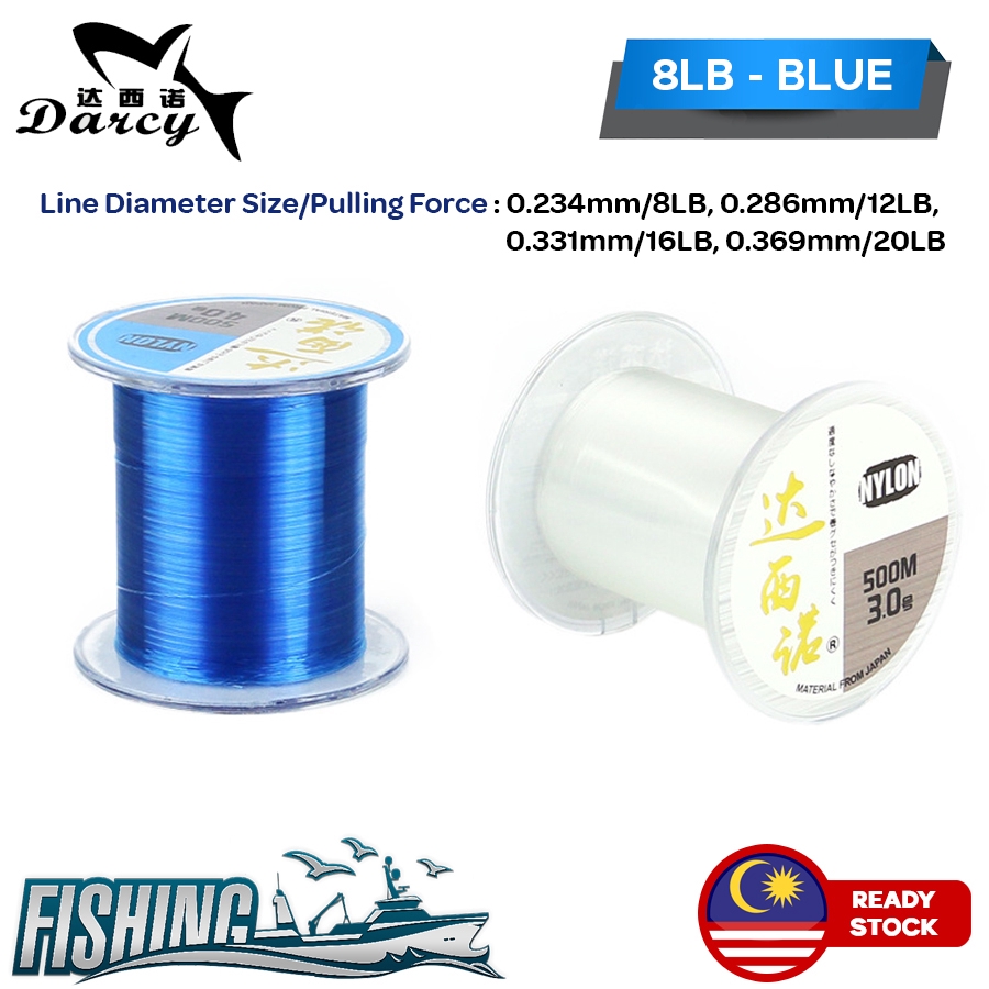 DASINO 500m High Quality Nylon Fishing Line Reel White Blue  (8LB/12LB/16LB/20LB) Tali Pancing Ikan Mata Kail