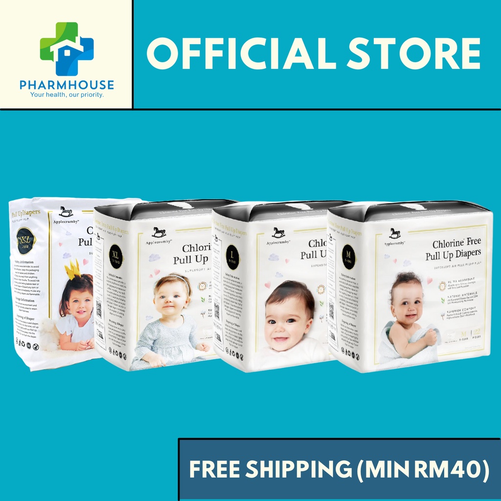 Applecrumby Chlorine Free Pull Up Diapers M22's/ L20's/ XL18's/ XXL16's