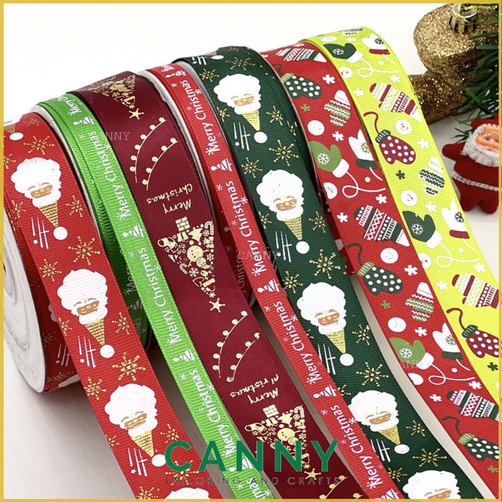 2.5CM CHRISTMAS THEME ROMAN RIBBON GOLDEN EMBOSSED GIFT PRESENT ...