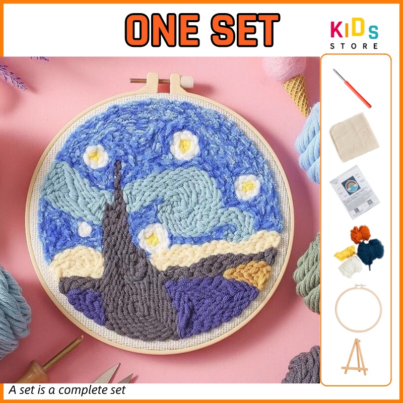 Embroidery Kit Needlework for Beginner Punch Needle Cross Stitch Set ...