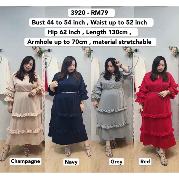 Ready Stock Malaysia Plus Size Dress *Bust 38 to 44 inch/ 96-111cm