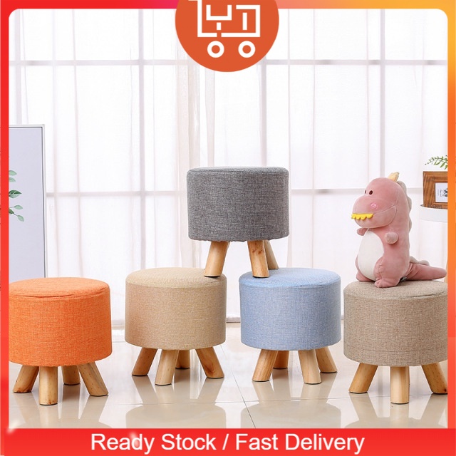 LYT ONLINE Wooden Leg Stool Ottoman Footstool Round Chair Modern Soft ...