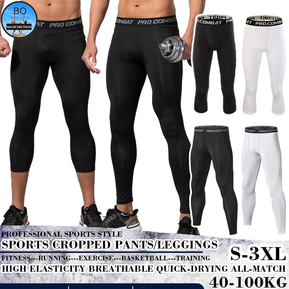 BOSPORT 40100kg Men's Pro Combat Compression Pants 3/4 Tights Cropped